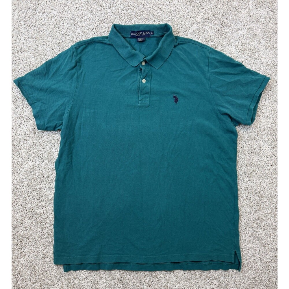 U.S. Polo Assn Mens XL Teal Green 100% Cotton Pique Short Sleeve Polo Shirt Logo